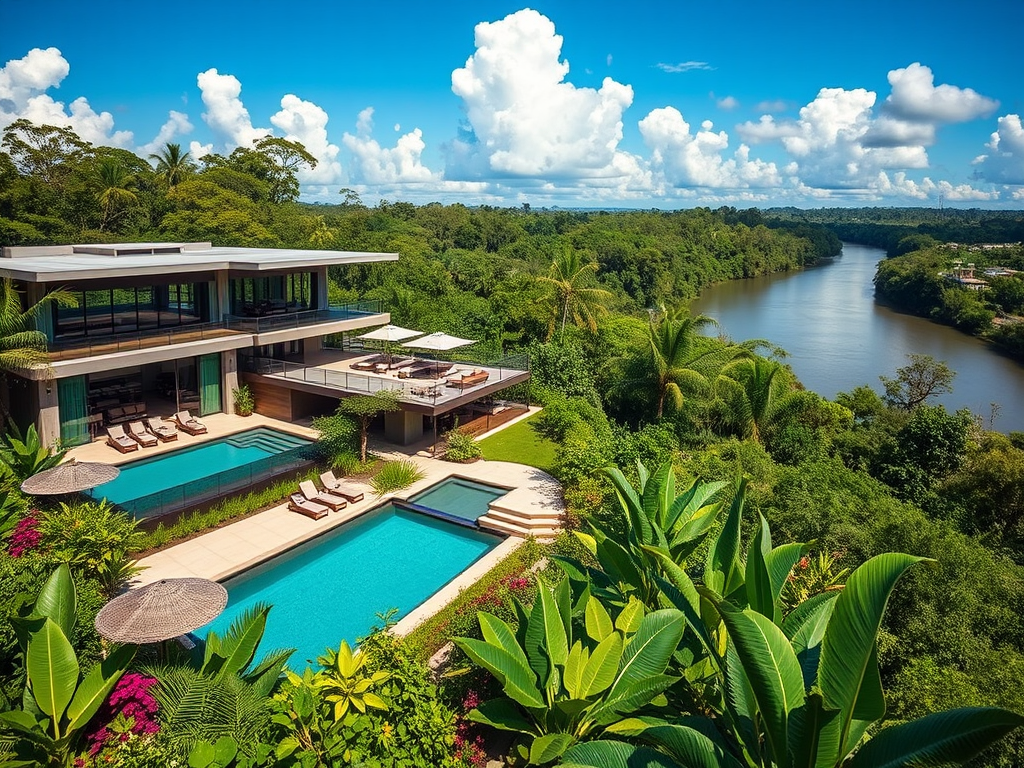 Panoramic view of the Amazon Reserve in Peru, featuring a luxury lodge surrounded by lush rainforest | Ile Tours