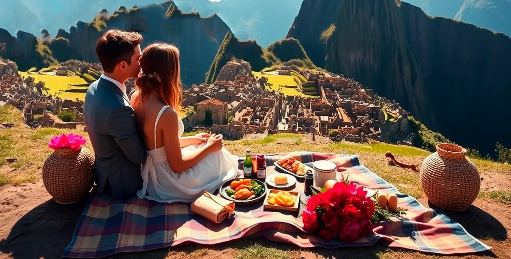 An elegant couple enjoying a gourmet picnic on a secluded beach with crystal clear waters. | Ile Tours