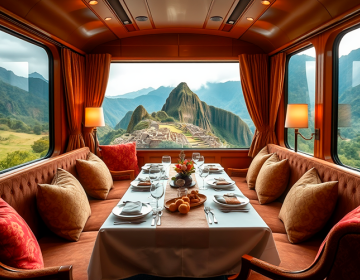 A painting depicting a splendid view of Machu Picchu as seen from a luxury train ride. | Ile Tours